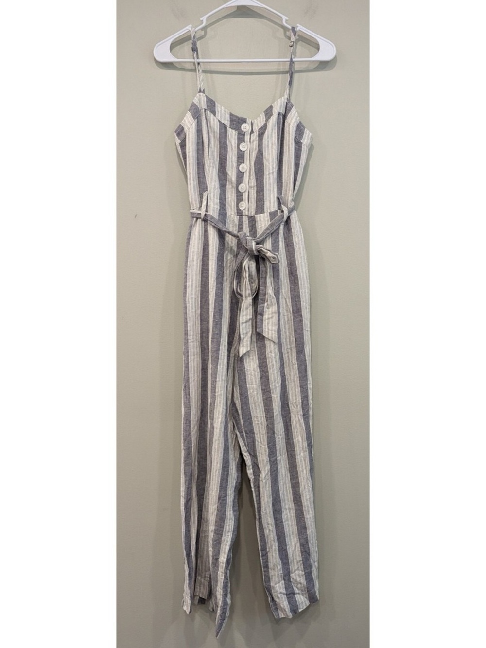 striped linen pant romper